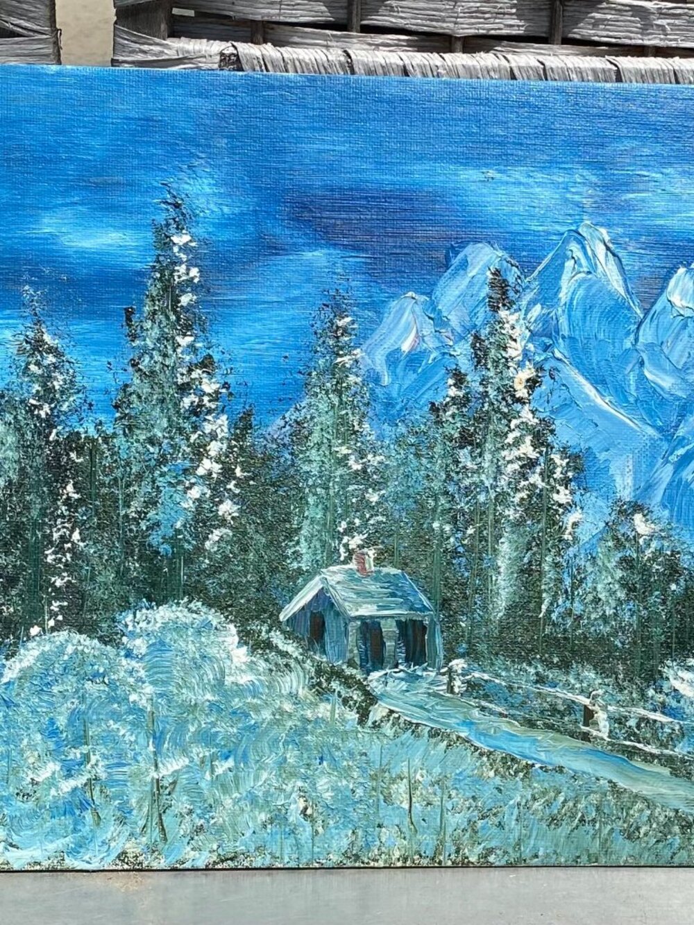 Vintage Original Acrylic Painting Landscape Mountains Snow Forest Desert Hobbies